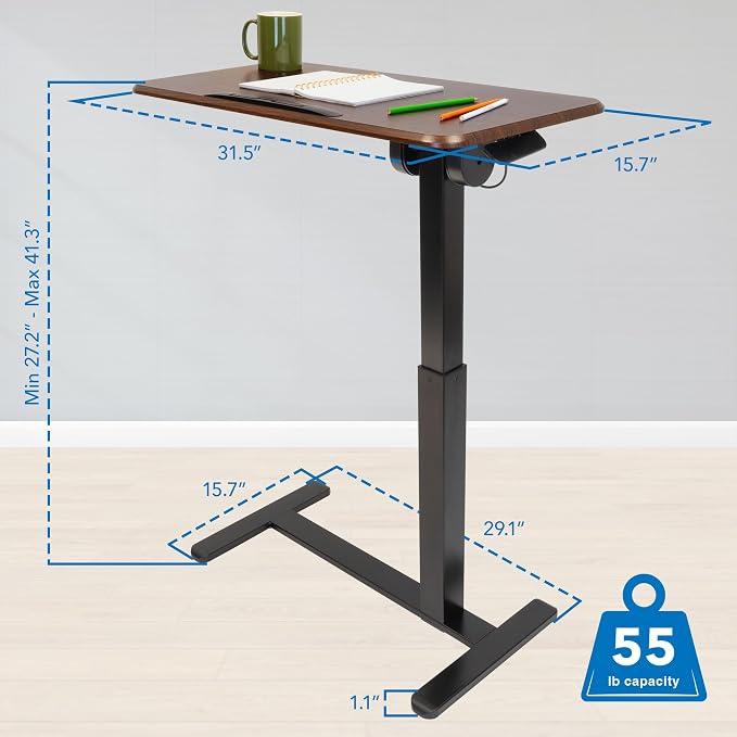 Mount-It! Overbed Table with Wheels, Tilting Adjustable Height Walnut - Image 3