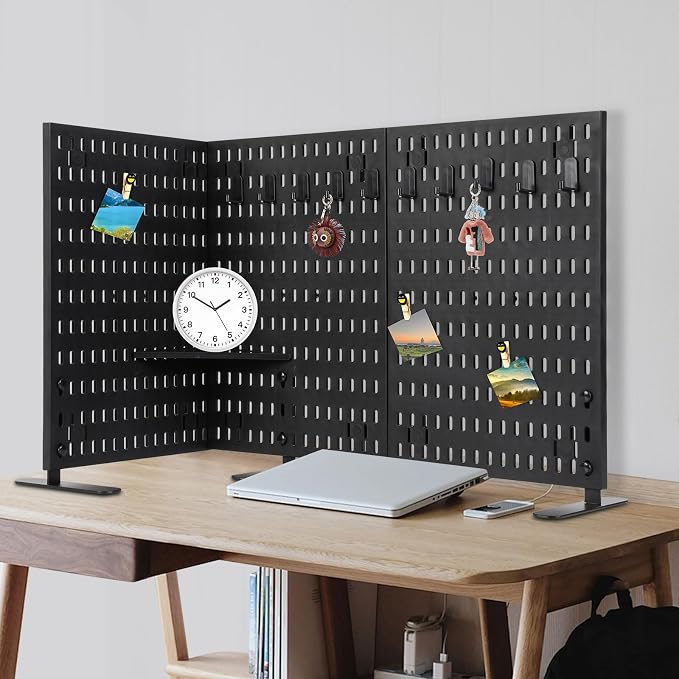 Desk Pegboard, Privacy Divider & Desk Partition Panel Set of 2, Office Accessory Organizer No-Drill Mounted Pegboard for Home, Office, Gaming (Black, Freestanding) - Image 2