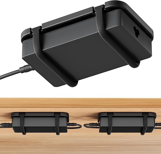 2 Pack Upgraded Laptop Charger Holder,Adjustable Silicone Strap Power Brick Organizer With Heat Dissipation,Under Desk Cable Management Mount For Most Power Adapters,Chargers,Screws & Adhesive by ELETIUO
