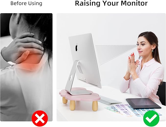 AFOOYO Monitor Stand Riser,Cloud Shape Wood Computer Monitor Stand, 16.5IN Monitor Stand Riser, Multi-Purpose Desktop Organizer Riser for Computer,Laptop,Printer,TV,Purple - Image 3