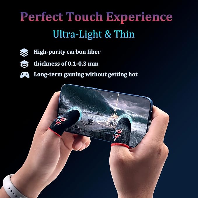 Gaming Finger Sleeves Smooth Touch Screen Thumb Protector, Sweat-Proof Mobile Game Controller Accessories, Black (Black Finger Sleeves (6 PCS)) - Image 4
