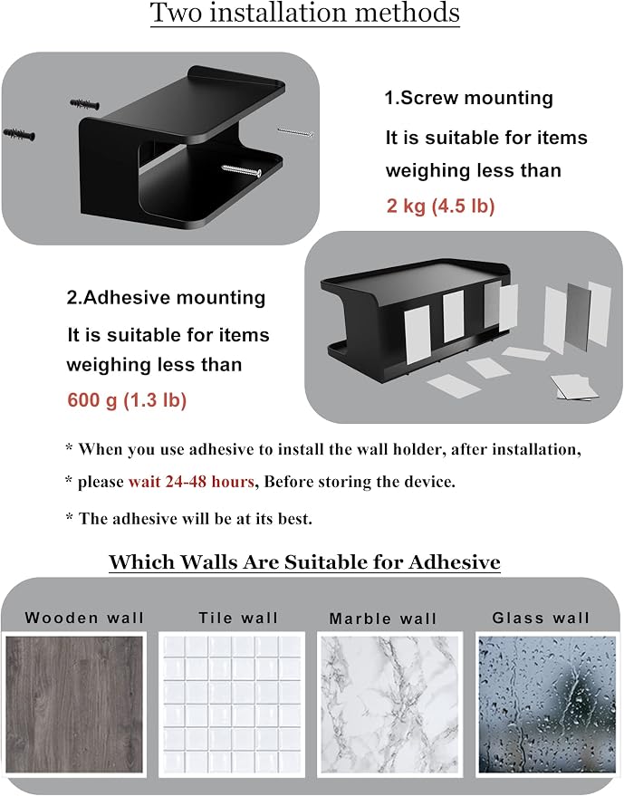 Bedside Wall Shelf Organizer, Small Bedside Shelf, (Black) - Image 6