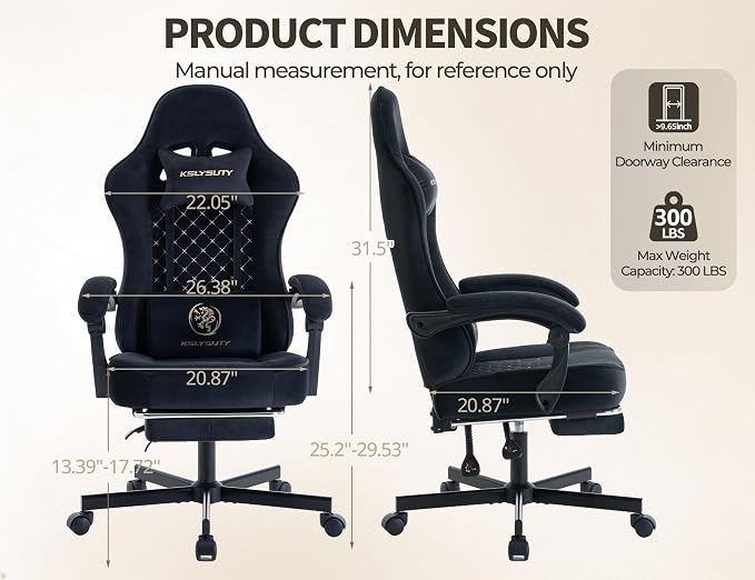 Office Desk Computer Gaming Chair for Adults, Ergonomic High Back Gamer Chair with Massage and Pocket Spring Cushion, Swivel Comfy Video Game Chairs with Footrest and Lumbar Support (Black Fabric) - Image 3