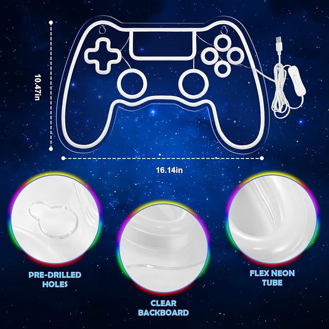 Kavaas Gamer Neon Sign, Game Controller LED Sign for Gaming Room Decor - Game Neon Sign for Teen Boy Room Decor - Best Gamer Gifts for Boys, Kids - Image 3