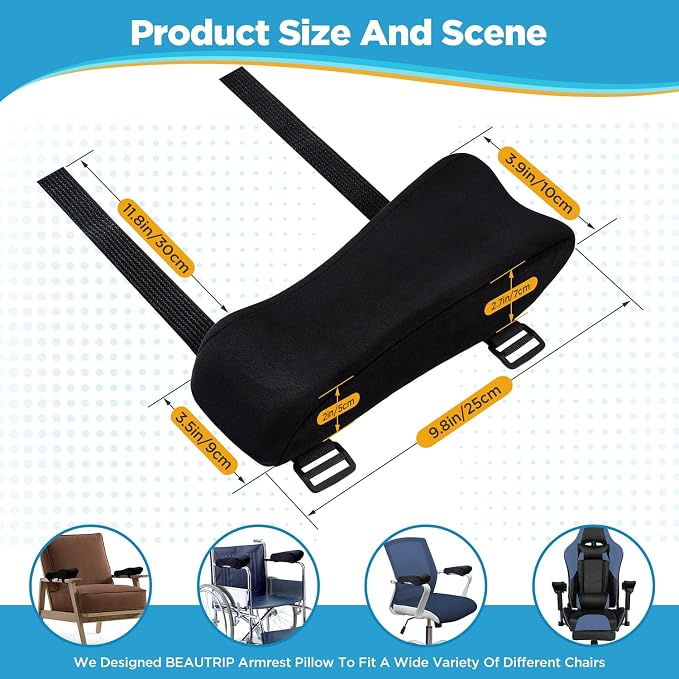 BEAUTRIP Ergonomic Armrest Pads- Office Chair Arm Rest Cover Pillow - Elbow Support Cushion for Computer, Gaming and Desk Chairs (Set of 2) - Image 5