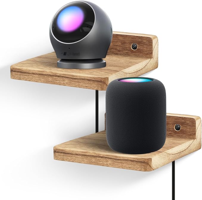 Small Floating Shelf for Wall,5 Inch Wooden Wall shelf Set of 2,Mini Speaker, Baby Monitor,Cameras，Figurines Display Stand, for Bedroom, Gaming Room, Living Room, Bathroom(Carbonized Black) by Unknown