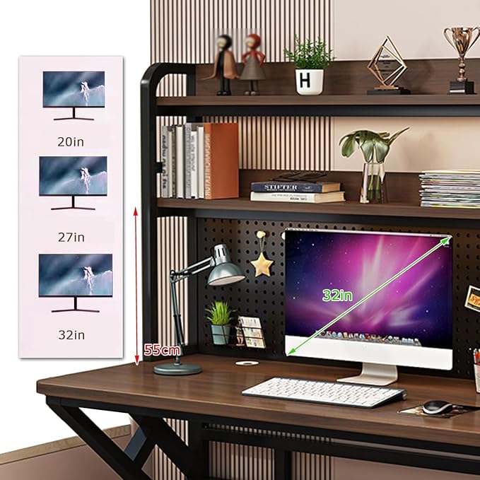 Computer Desk with Pegboard, Gaming Desk with Storage Shelves, PC Gamer Workstation Desk, Modern Study Writing Table for Home Office Bedroom (Brown, 31.5in/80cm) - Image 3