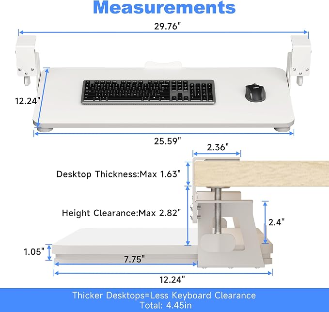XINLEI Keyboard Tray Under Desk Large C-Clamp 25.6" x 11.8" Board - Image 2