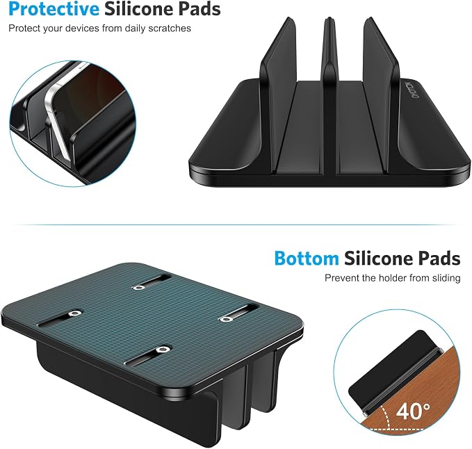 OMOTON Dual Vertical Desk Laptop Stand Holder, Fits MacBook Air/Pro, Black - Image 7