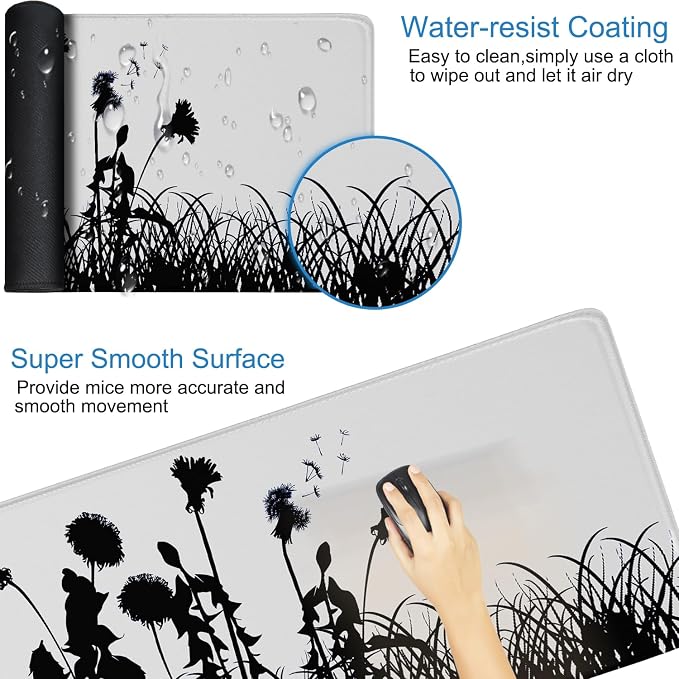 Large Gaming Mouse pad, Waterproof Mousepad with Stitched Edges, Premium Microfiber Cloth Surface, Non-Slip Base Keyboard Desk Mat for Home Office Gaming, Flowers Plants - Image 3