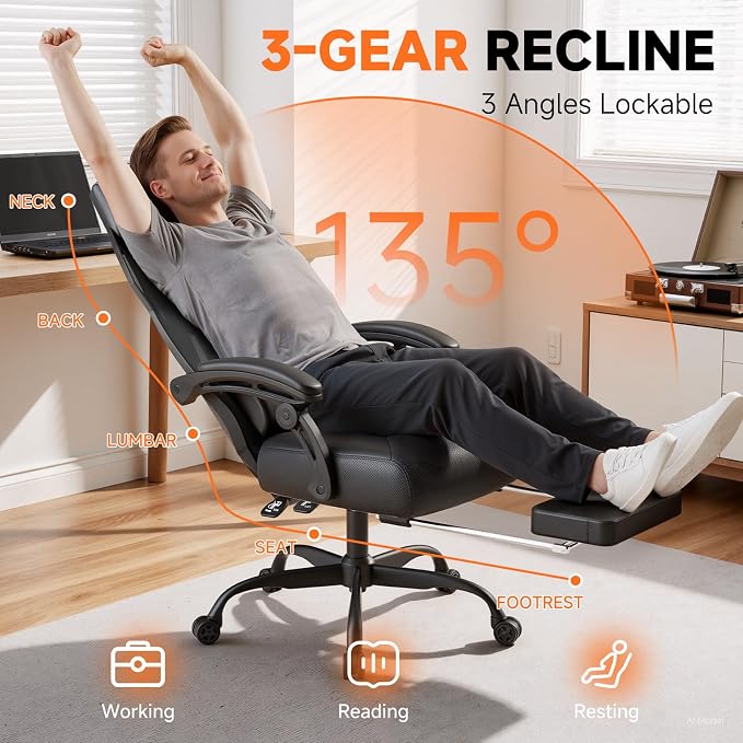 GTPLAYER Computer Chair with Adjustable Footrest, Ergonomic Gaming Chair with Headrest and Lumbar Support, Breathable Mesh Office Chair for Adults, High Back Reclining Desk Chair for Gaming and Office - Image 3