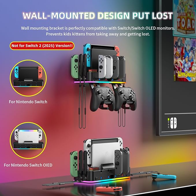 FASTSNAIL RGB Switch Wall Mount for Joy-Con/Nintendo Switch 1/ OLED Console - Image 2