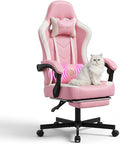 Desk Computer Gaming Chair - High Back Ergonomic Office Chair with Footrest and Lumbar Support, Swivel Comfy Home Gamer Video Game Chairs with Pocket Spring Cushion for Adults (Pink Leather) by KslysutyFurniture