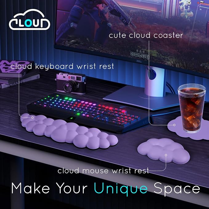 Cloud Wrist Rest for Computer Keyboard Arm Wrist Rest with Non-Slip Base Extended Wrist Rest Ergonomic Memory Foam for Keyboard and Mouse Typing Pain Relief, Office, Gaming, Computer - Image 2
