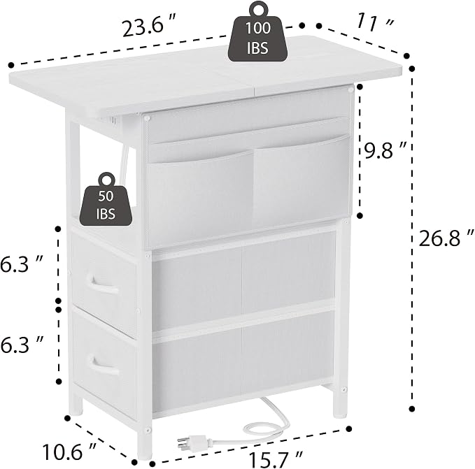 Yenlure Small Side Table with Charging Station, Narrow Nightstand Bedside Tables with Storage Pocket for Living Room Bedroom, Sofa End Table with USB Ports and Power Outlets for Small Spaces - Image 3