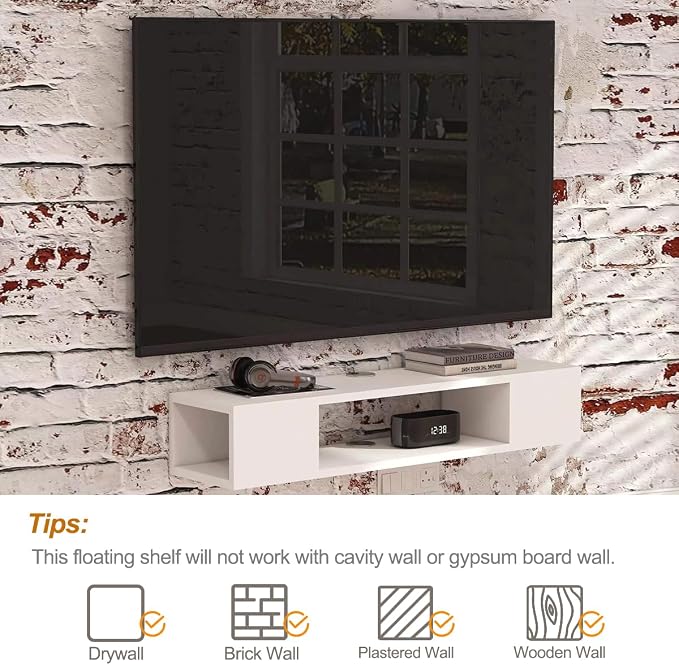 GHC Floating TV Stand, Wall Mounted Entertainment Center and Cabinet Shelf, Media Console for DVD Player, Space-Saving Under TV Shelf for Bedroom, Living Room (White) - Image 8