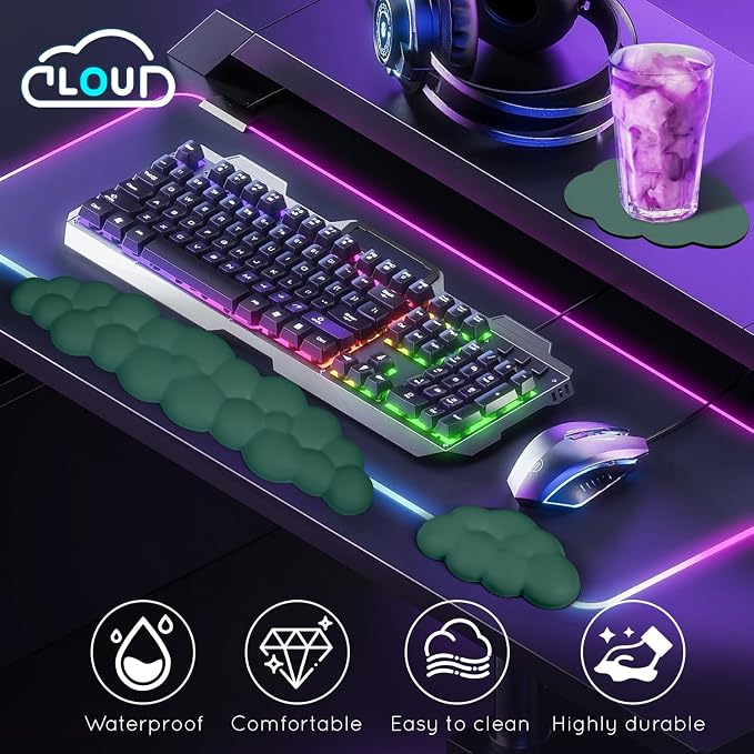 Cloud Wrist Rest for Computer Keyboard Arm Wrist Rest with Non-Slip Base Extended Wrist Rest Ergonomic Memory Foam for Keyboard and Mouse Typing Pain Relief, Office, Gaming, Computer - Image 3