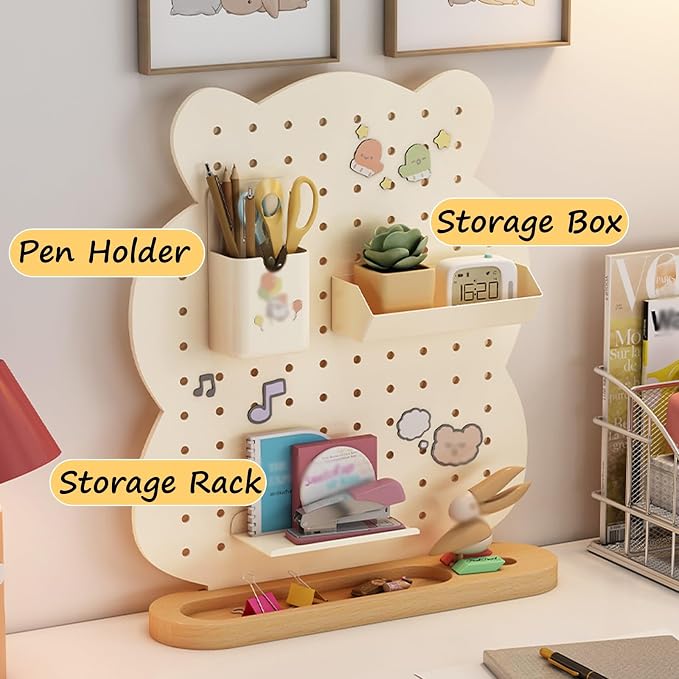 Desk Pegboard Gaming Desk Organizer Desk Back Panel, Solid Wood Base Pegboard, Storage Rack with Pegboard Hook, for Office Dormitory Home Desk(32.2 * 39.8cm) - Image 3