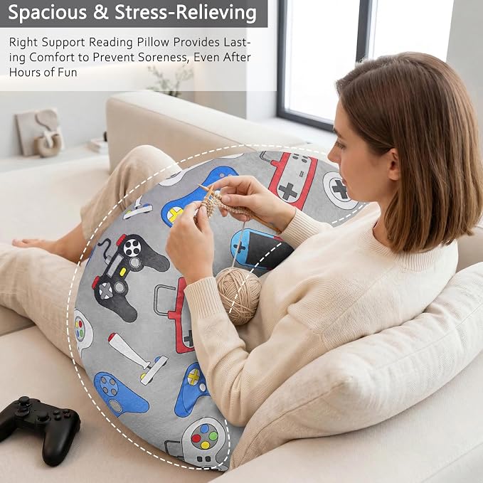 Crafting Pillow for Crocheting, Crochet Pillow for Lap Support, 12 Fun Print Styles, Ergonomic Arm Support, For Bed, Floor, Chair Comfort, Pain Relief and Fatigue for Gaming and Woking (Game) - Image 3