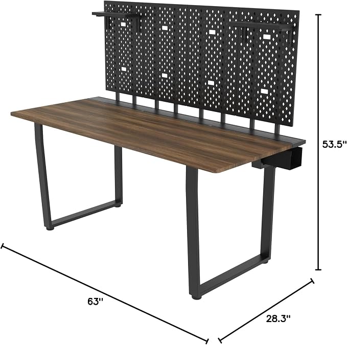 Dezctop Bifrost 160 63W x 28D Gaming PC Computer Desk with Shelves, Large Workstation for Gamers or Home Office with Pegboard, Built-in Cable Management, Stainless Steel Frame (Walnut) - Image 2