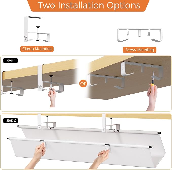 Under Desk Cable Management Tray, 36" Fabric Wire Cord Organizer, White - Image 7