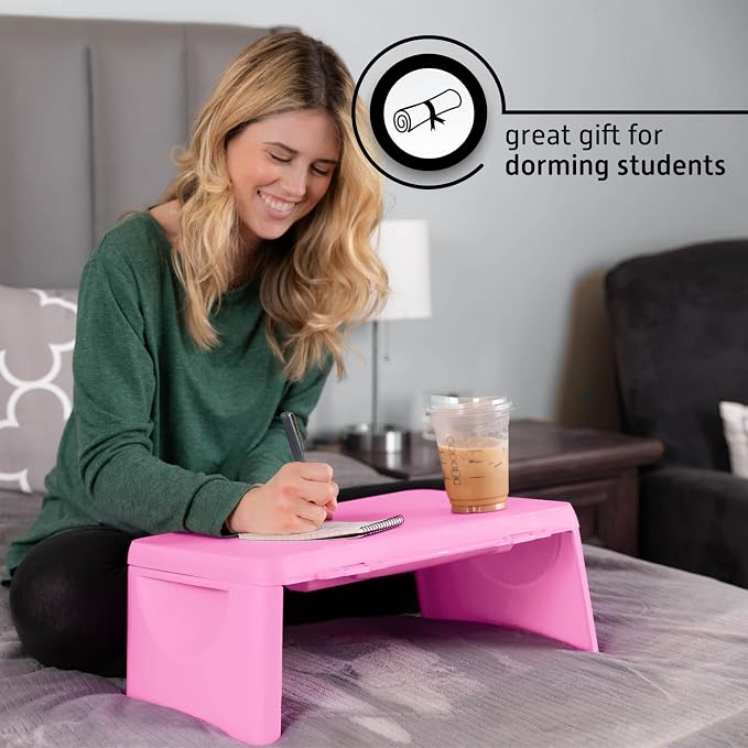 MAVOCRAFT Foldable Kids Lap Tray with Storage - Portable Lap Desk Kids & Adults - Kids Lap Desk for Breakfast in Bed, Serving Tray, Car Desk & Gaming (Pink) - Image 7