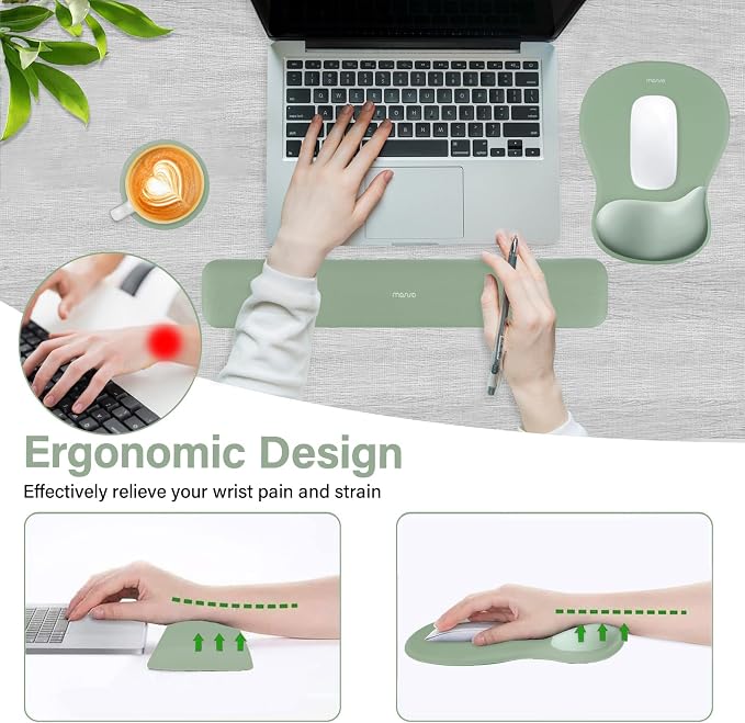 MOSISO Wrist Rest Support for Mouse Pad & Keyboard Set, Green - Image 2