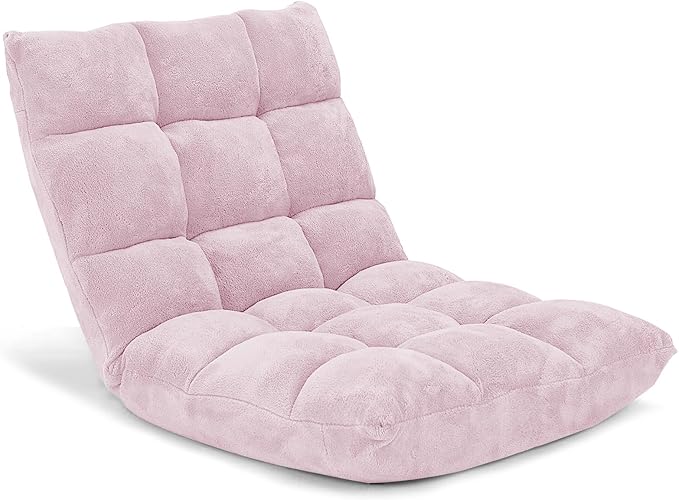 GIANTEX Floor Chairs for Adults, Floor Gaming Chair (Light Pink) | Coral Velvet, 14 Adjustable Position, Thick Sponge Padding, Floor Seating Lounge for Reading, Watching TV, Meditation - Image 9