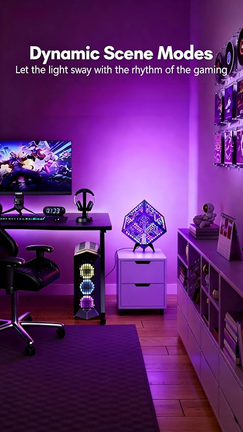 Infinity Hyper Cube LED Table Lamp - Infinity mirror desk Lamp with 100+ Patterns, Music Sync, App Control,Cool Color Changing Night Lights For Gaming,party,living room,bedroom, light display(7Inches) - Image 2
