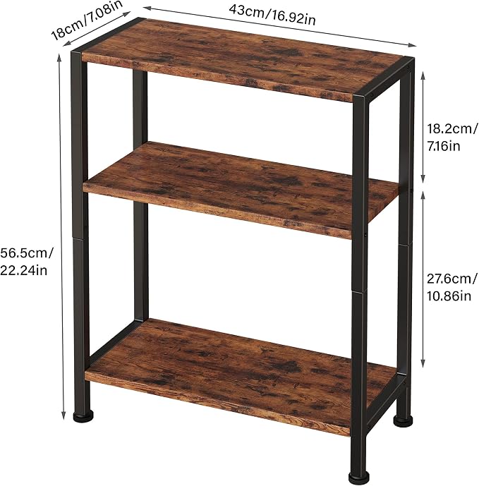3-Tier Side Table, Small End Table, Sofa Side Table for Narrow Spaces, Slim End Table, Nightstand Table, for Living Room Bedroom Office, Rustic Brown - Image 3