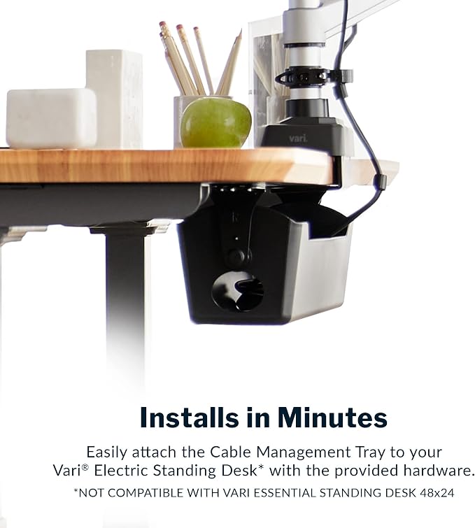 Vari Cable Management Tray - Under Desk Cord & Wire Organizer - Ideal for Home Office Sit Stand Desks - Fits Adjustable Electric Standing Desk 48x30, 60x30, 60x24, 72x30 - Easy Assembly (Black) - Image 4