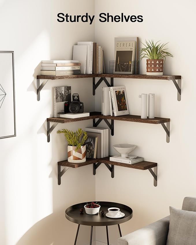 Amada Solid Paulownia Wood Wall Shelves, Medium Size, 6 Pcs, Brown - Image 4