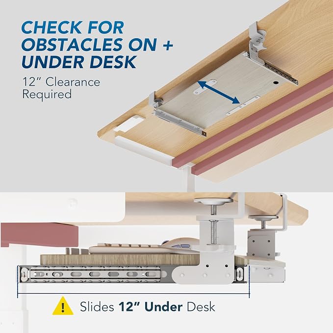 AX WABER Keyboard Tray Under Desk Pull Out with Extra Sturdy C Clamp Mount System, 27.3 (32.5 inch Including Clamps) x 11 Inch Slide-Out Platform Computer Drawer for Typing Grain - Image 6