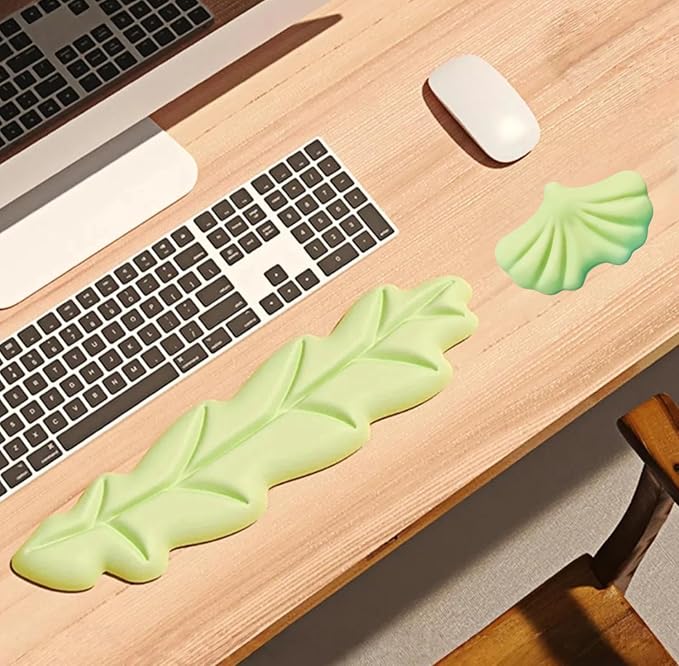 inbesk Angel Wing Wrist Rest Ergonomic Memory Foam Wrist Rest for Computer Keyboard Mouse Set, Cute Gaming Keyboard Cushion Hand Support PU Leather Surface Anti-Slip Waterproof Green-Leaf by Unknown