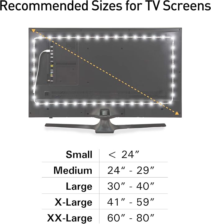 Power Practical LED Strip Lights Backlight, USB Light Strips w/Remote for 15 Ambient Color Bias Lighting Options & 10 Brightness Modes, for TV/Computer Decor/Indoor Use, Size(<24" TV) - Image 6
