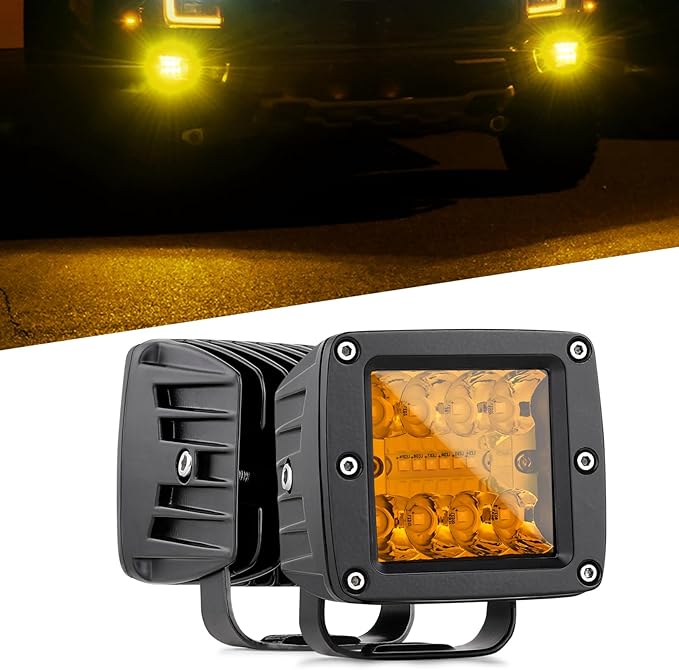 LED Cubes Amber, Nirider 2PCS 84W 3 Inch LED Pod Lights Off Road Driving Spot Flood Combo Light Bars Amber Fog Lights Square Work Light for Truck Car ATV UTV Boat by NRNIRIDER