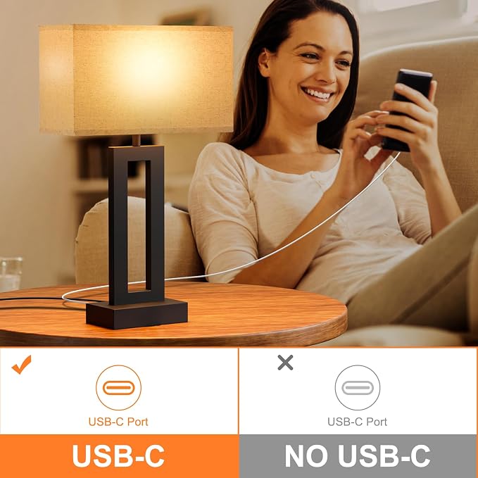 19.6" Touch Lamps for Nightstand, 3 Way Dimmable Bedroom Lamp, USB C+A - Image 7