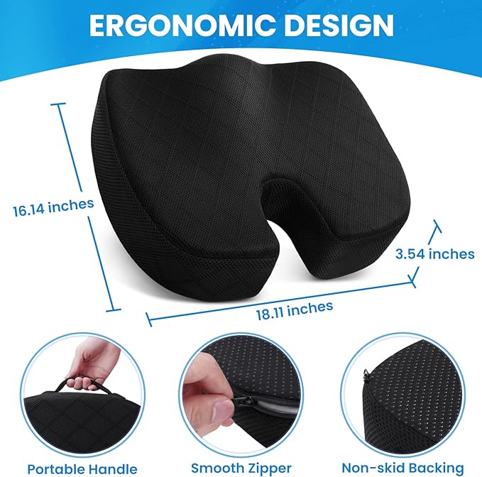 TushGuard Seat Cushion, Office Chair Cushions, Car Seat Cushion, Non-Slip Sciatica & Back Coccyx Tailbone Pain Relief Chair Pad for Computer Desk, Wheelchair, Driving (Black, X-Large) (Pack of 2) - Image 2