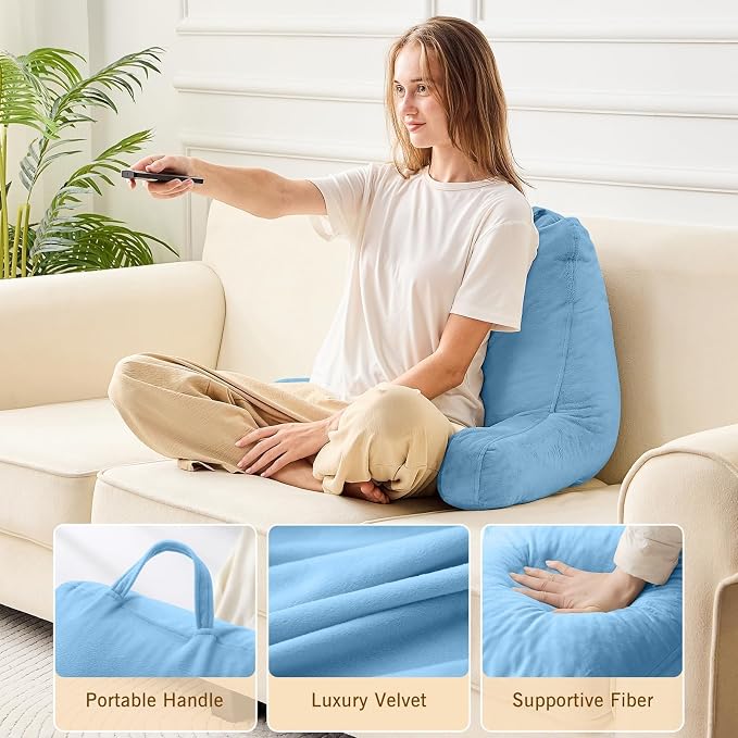 Sasttie Reading Pillow for Bed, Back Pillow for Sitting Up, Blue - Image 4