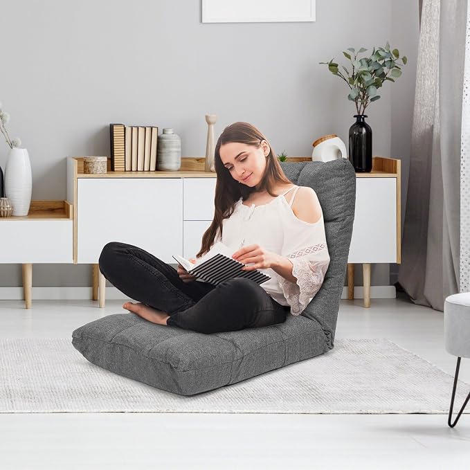 ERGOMASTER Floor Gaming Chair with Back Support 14 Adjustable Positions Folding Recliner Alloy Steel Frame High Resilience Sponge & Linen Fabric Couch Recliner for Playing Reading for Adults, Kids - Image 6