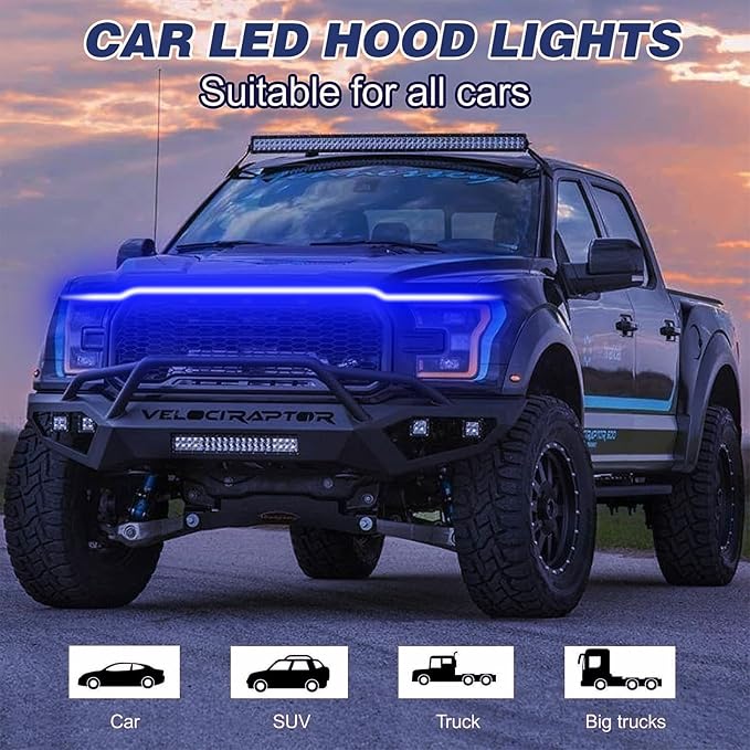 Car LED Hood Light Strip for Cars, SUVs, Trucks, Blue, 70 Inch - Image 3
