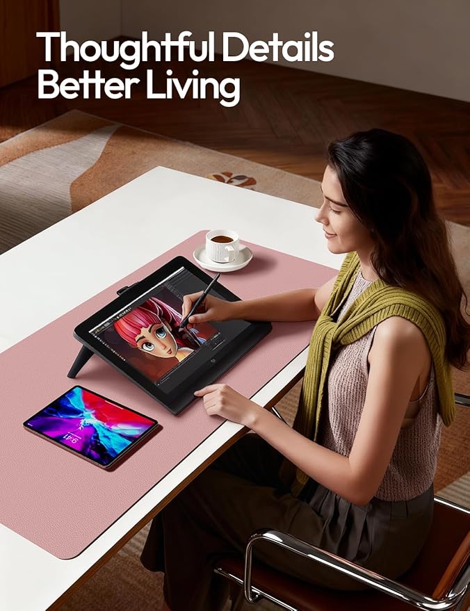 YSAGi Leather Desk Protector, Office Mat, Large Mouse Mat, Non-Slip PU Leather Blotter, Laptop Desk, Waterproof Writing Pad for Office and Home (Pale Mauve, 35.4" x 17") - Image 3