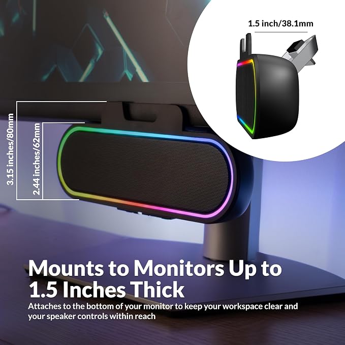Cyber Acoustics CA-2890GX USB Speaker Bar, 10W, Music-Sync LED Lights - Image 2
