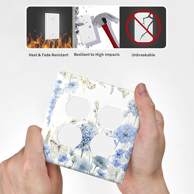 Decorative Switch Plate Covers Blue Floral Hydrangea Watercolor Wildflower 2-Gang Duplex Light Switch Covers Gfci Wall Plate Electrical Receptacle Switchplate Plug Faceplate for Bathroom Decor - Image 6