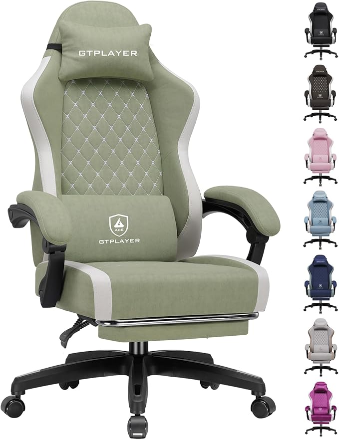 GTPLAYER Gaming Chair, Ergonomic Computer Chair with Footrest and Lumbar Support, High Back Recliner Chair 350lbs, Height Adjustable for Home Office, Green by GTPLAYER
