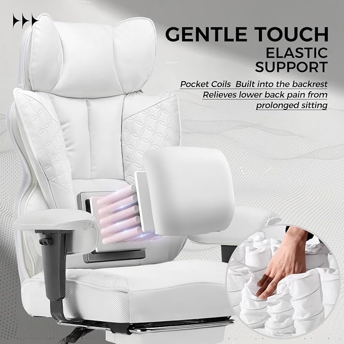 COMHOMA Big and Tall Office Chair Heavy Duty Wide Ergonomic Gaming Chair with Deluxe Embossing Designed Leather with Foot Rest,150°Reclining Adjustable Armrests Pocket Spring Back Support and Pillow - Image 4
