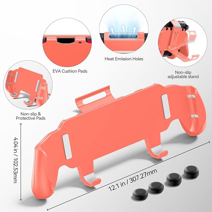OIVO Grip Compatible with Nintendo Switch 2, Switch 2 Ergonomic Grip Case with Adjustable Stand, Comfort Game Accessories with 5 Game Card Slots and 4 Thumb Caps, Orange - Image 6