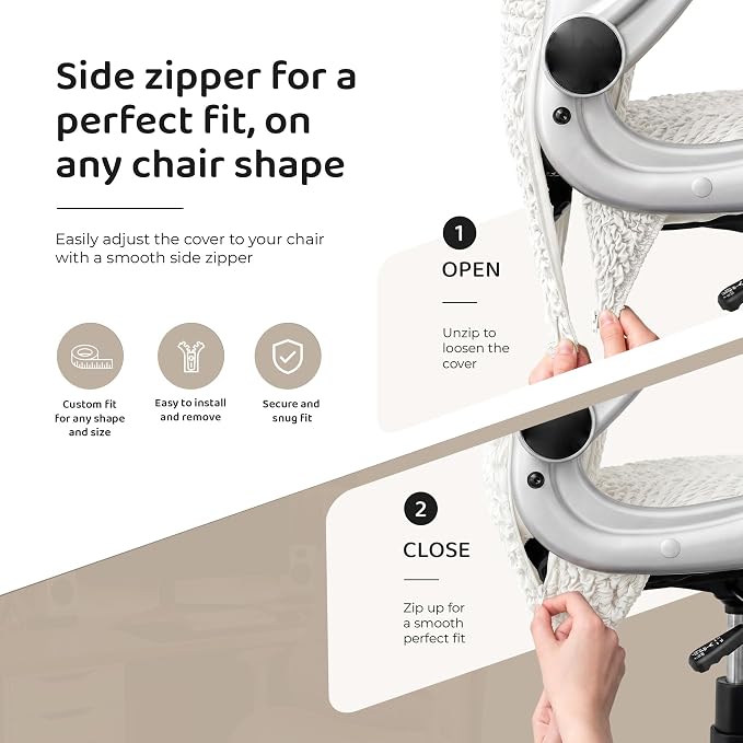 PAULATO BY GA.I.CO. Stretch Office & Gaming Chair Cover – Breathable Desk Computer Armchair Slipcover with Zipper – Bi-Elastic Stretchable Protector Machine Washable – Crisp White (Office Chair) - Image 3