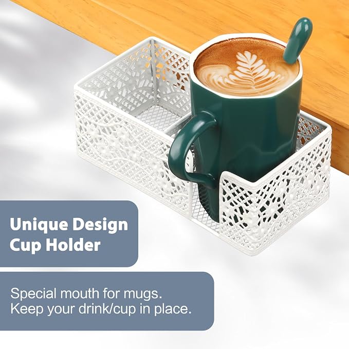 Under Desk Cup Holder, Clamp on Cup Holder Clip Desk Organizer Phone Stand - Image 3
