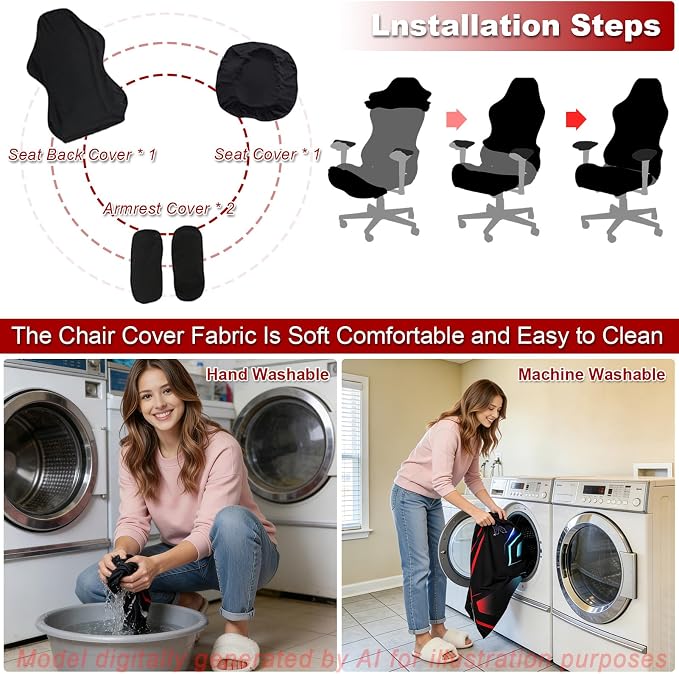 Water Repellent Gaming Chair Cover,3D Printing Fit Cat Scratch Proof | Stretchy,Letter Design,Non-slip,Soft Breathable,Easy to install Gaming Chair Seat Cover with 2Pcs Armrest Slipcover(Letter W) - Image 7